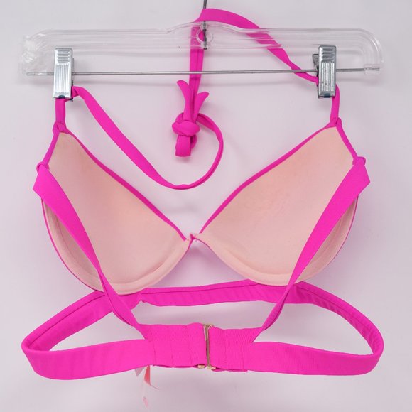 Victorias Secret Hottie Bikini Halter Top 36C Barbie Hot Pink Padded Sexy Swim - Picture 3 of 11
